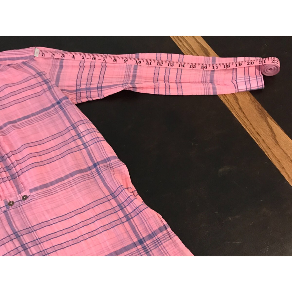 Anthro Pilcro Plaid Tunic XS Pink Blue Henley Pintuck High Low Shirt - Picture 7 of 11